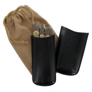 Tampa Fuego Black Genuine Lizard Leather Cigar Case